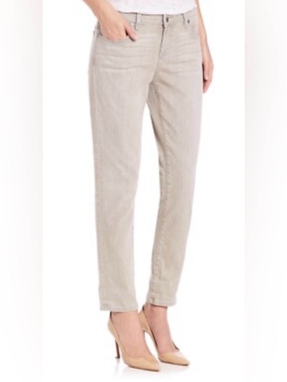 Eileen Fisher Stretch Organic Cotton Boyfriend Jeans In Vintage Grey Sz.10